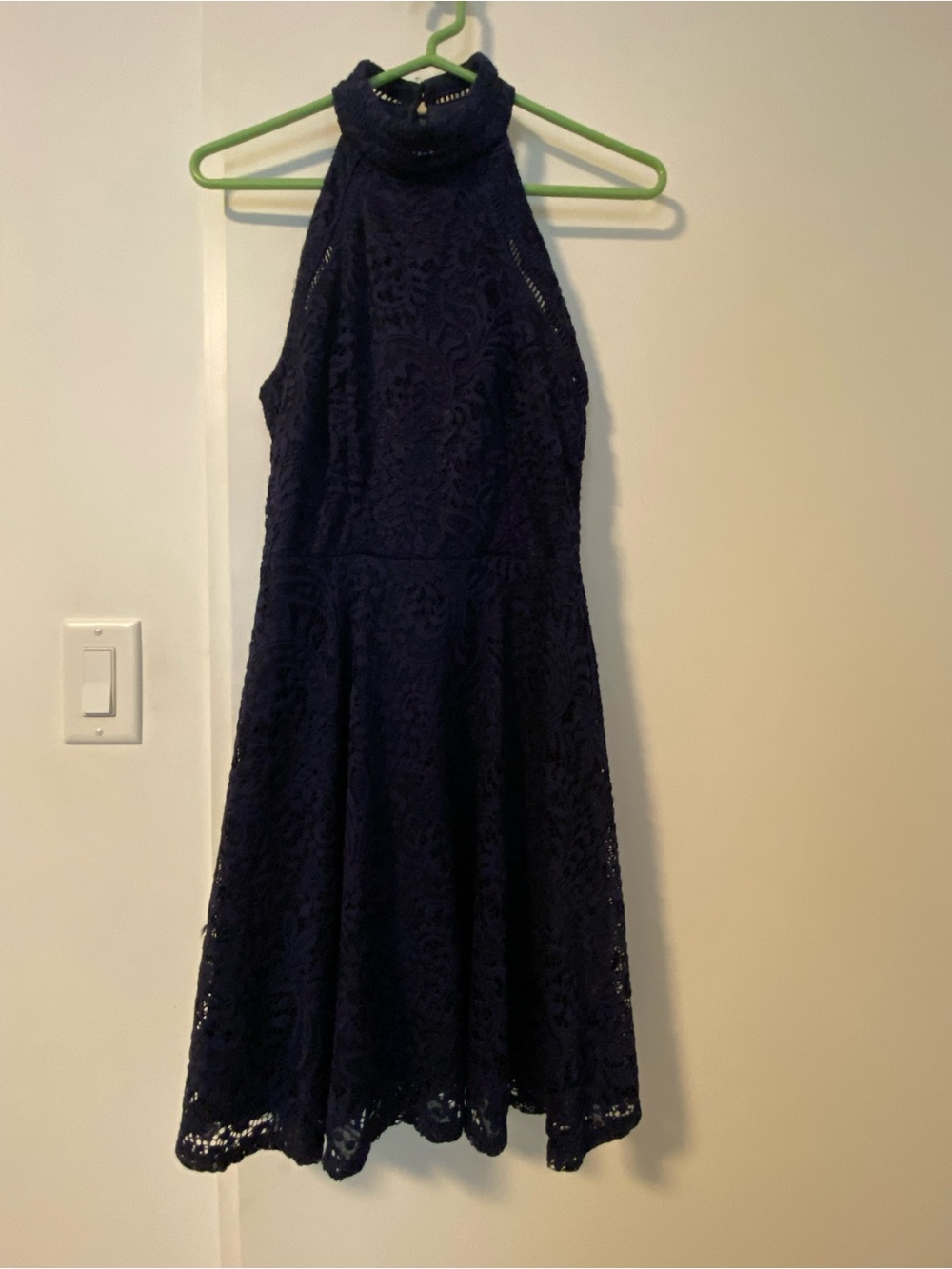 B Darlin Navy Blue Lace Halter Skater Dress